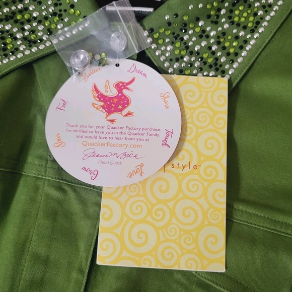 QUACKER FACTORY Plus 3X NWT Green Rhinestone Embellished Stretch Cotton Jacket - Picture 7 of 11